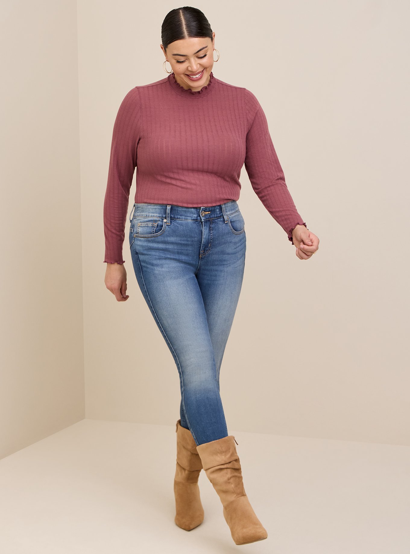 Plus Size - Knit Rib Lettuce Edge Turteneck - Torrid