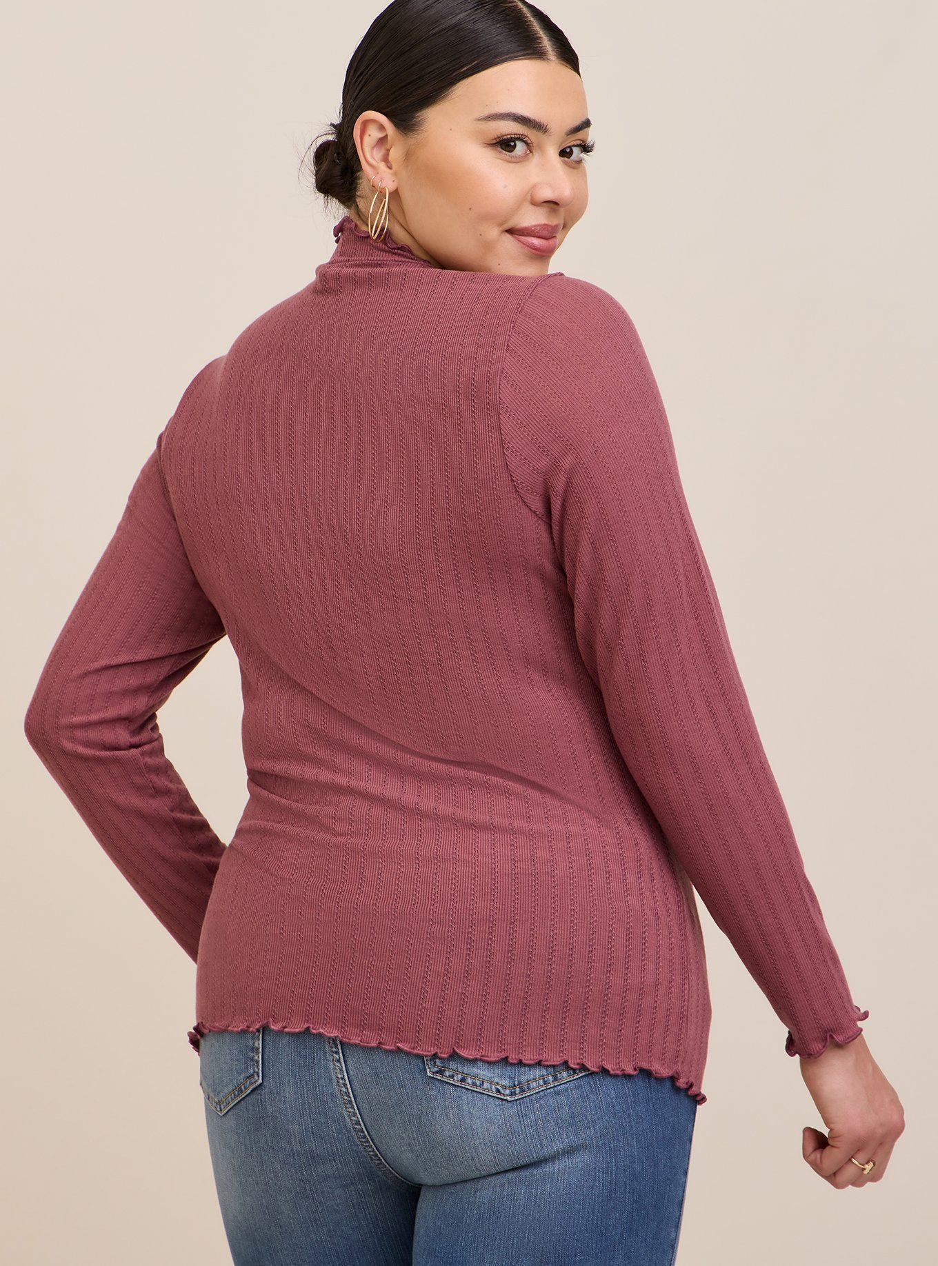 Plus Size - Knit Rib Lettuce Edge Turteneck - Torrid