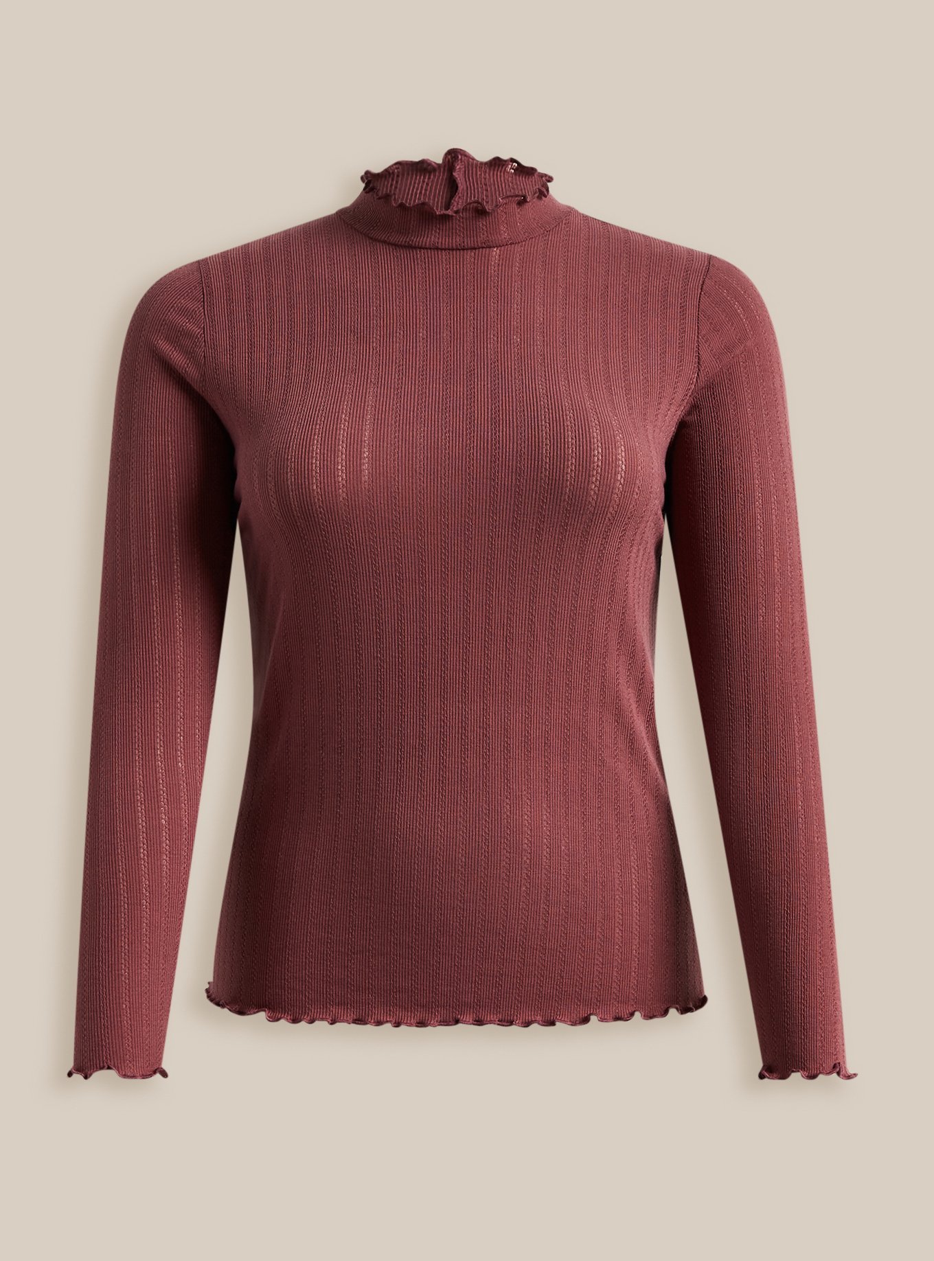 Plus Size - Knit Rib Lettuce Edge Turteneck - Torrid