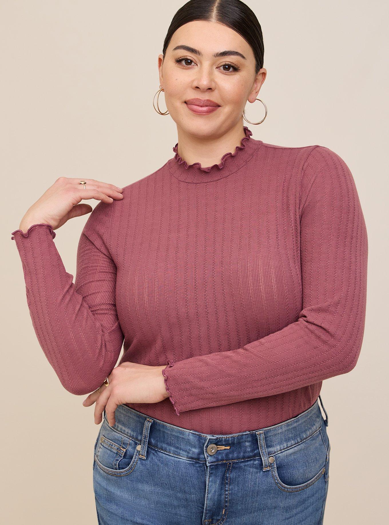 Plus Size - Knit Rib Lettuce Edge Turteneck - Torrid