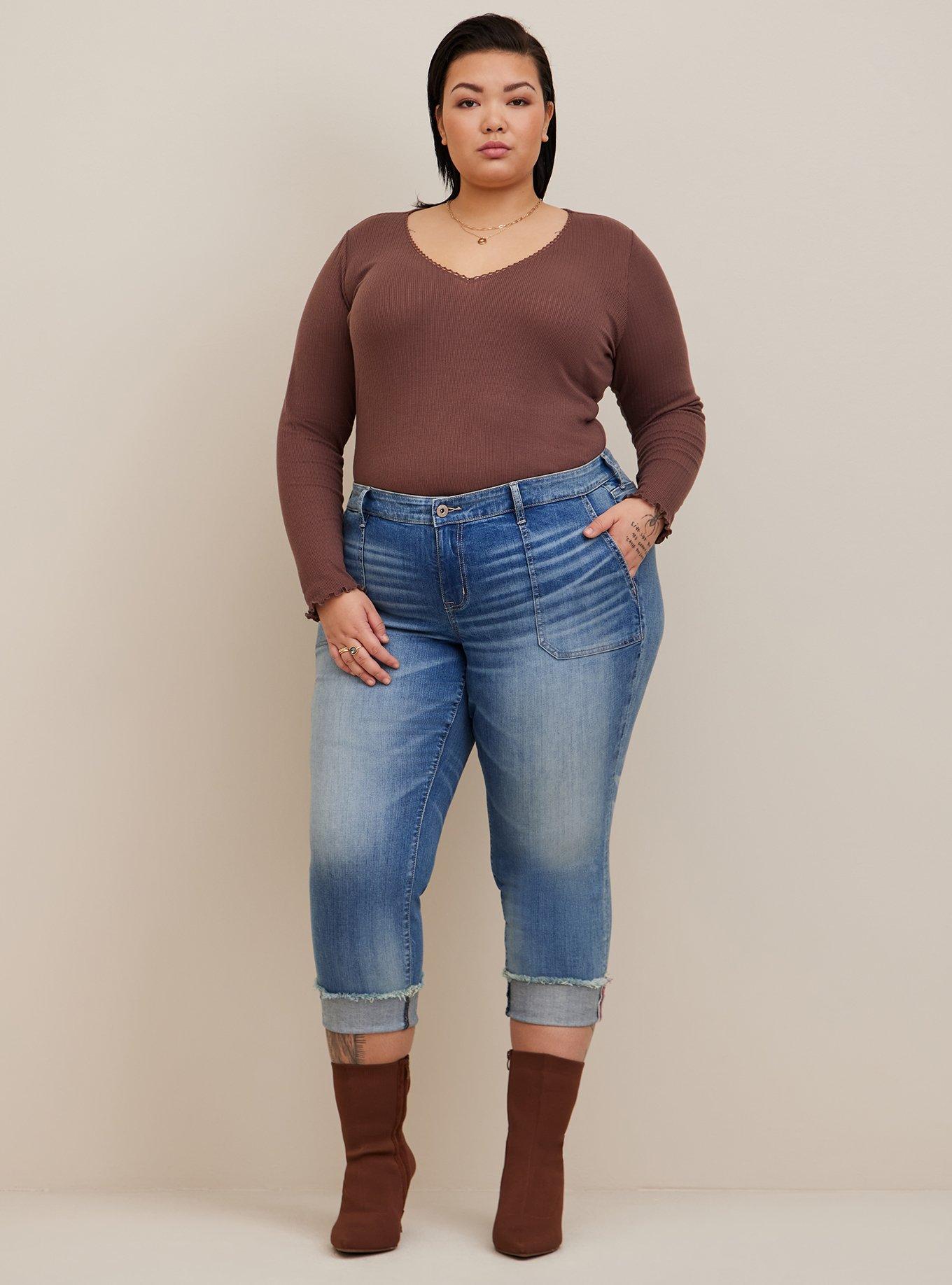 Pointelle Rib V-Neck Long Sleeve Crop Tee, BROWN, alternate