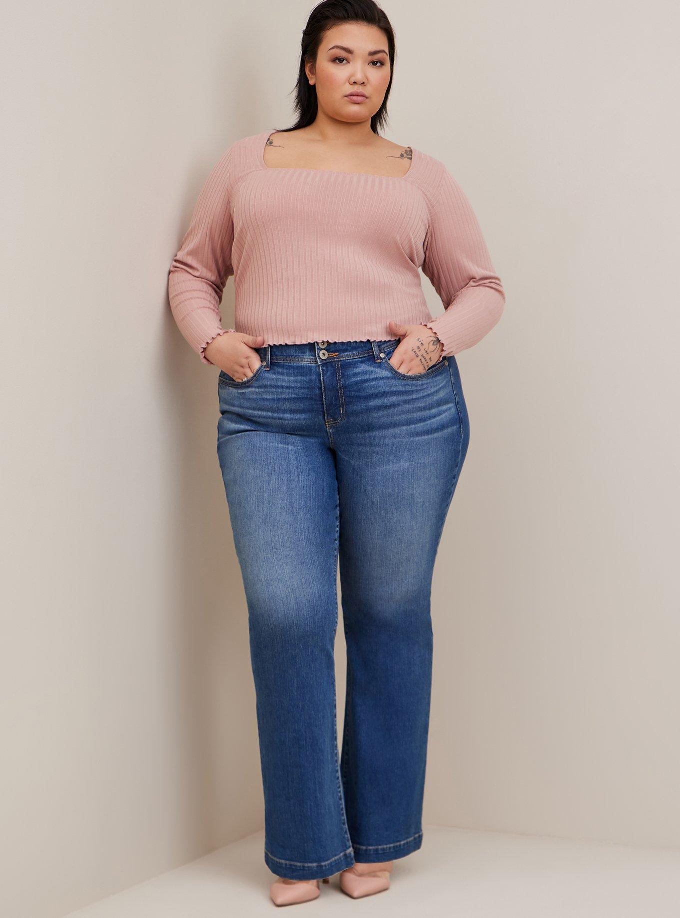 Plus Size - Knit Rib Square Neck Long Sleeve Tee - Torrid