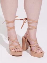Strappy Lace Up Platform Heeled Sandal (WW), BEIGE, alternate
