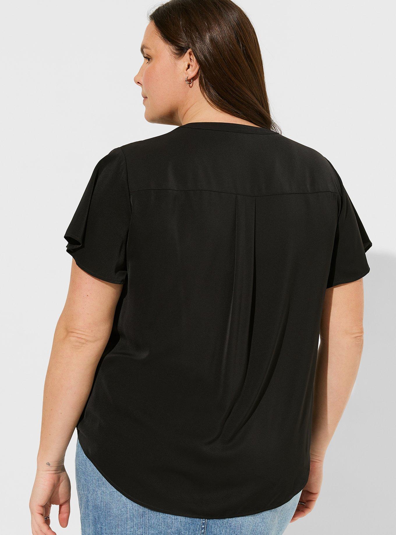 Harper Studio Crepe de Chine Flutter Short Sleeve Blouse, DEEP BLACK, alternate