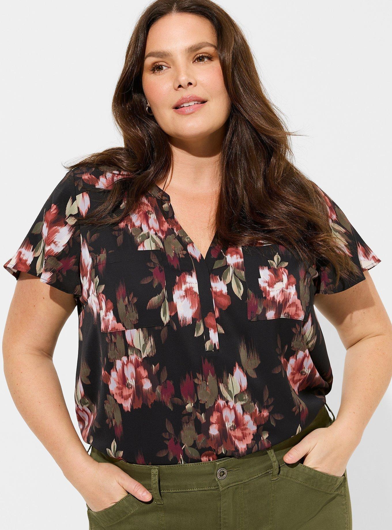 Plus Size - Harper Studio Crepe de Chine Flutter Short Sleeve Blouse -  Torrid