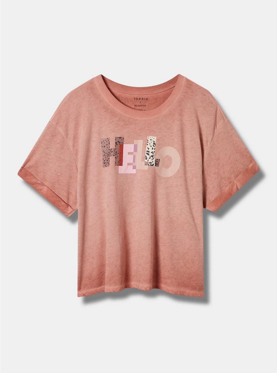 Hello Relaxed Fit Signature Jersey Crew Neck Roll Sleeve Crop Tee, ORANGE RUST, hi-res