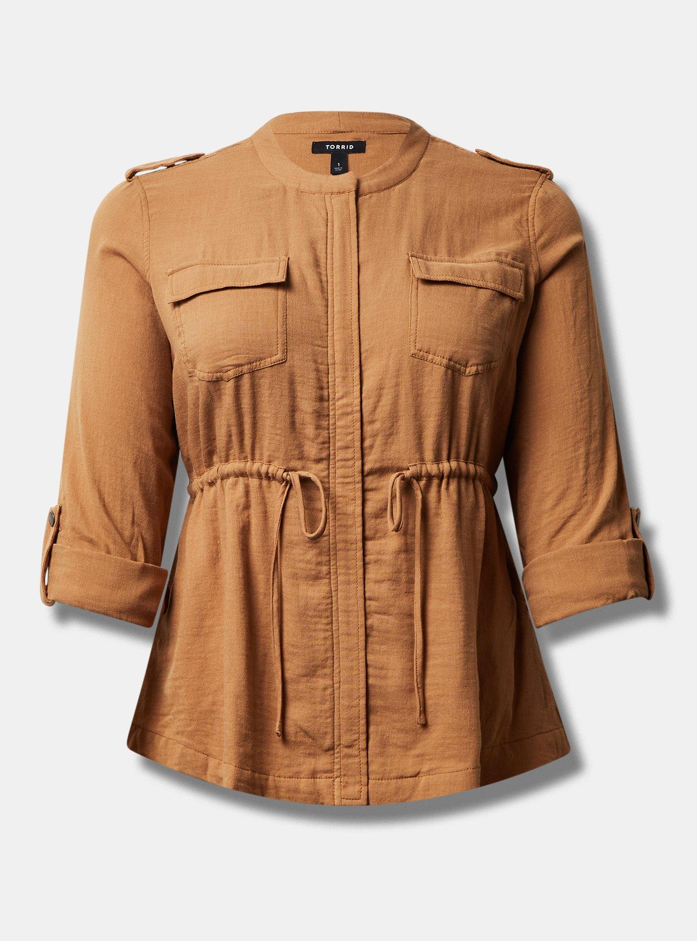 Plus Size Double Gauze Fold Tie Waist Utility Jacket Torrid