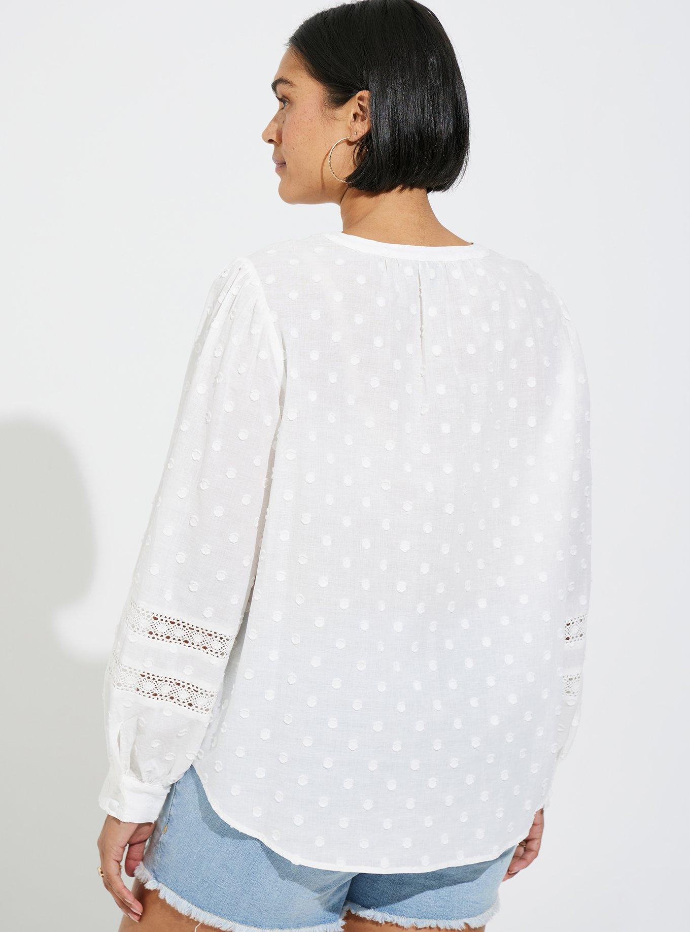 Cotton Clip Dot Lace Trim Long Sleeve Top