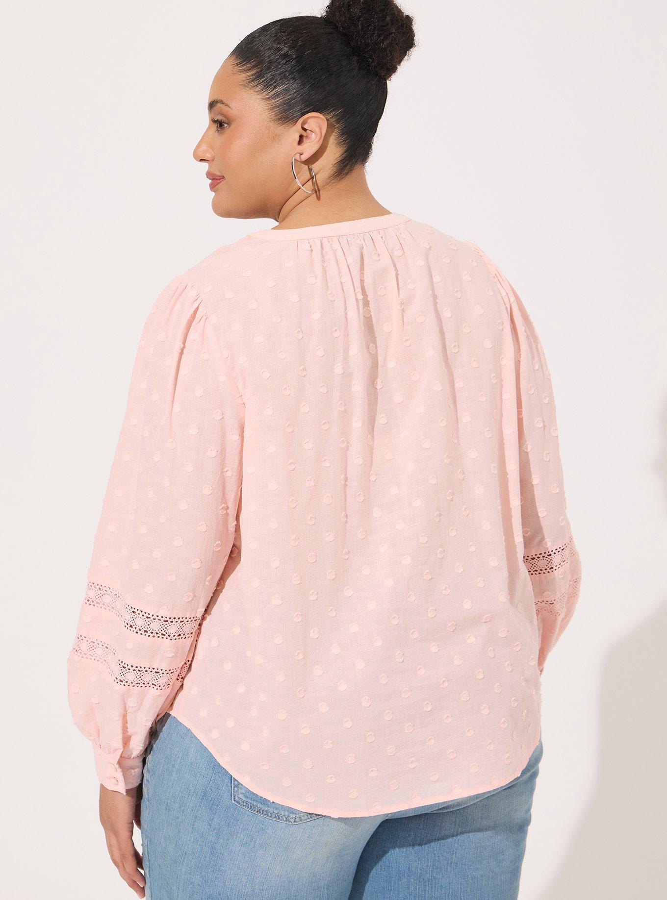 Plus Size Cotton Clip Dot Lace Trim Long Sleeve Top Torrid
