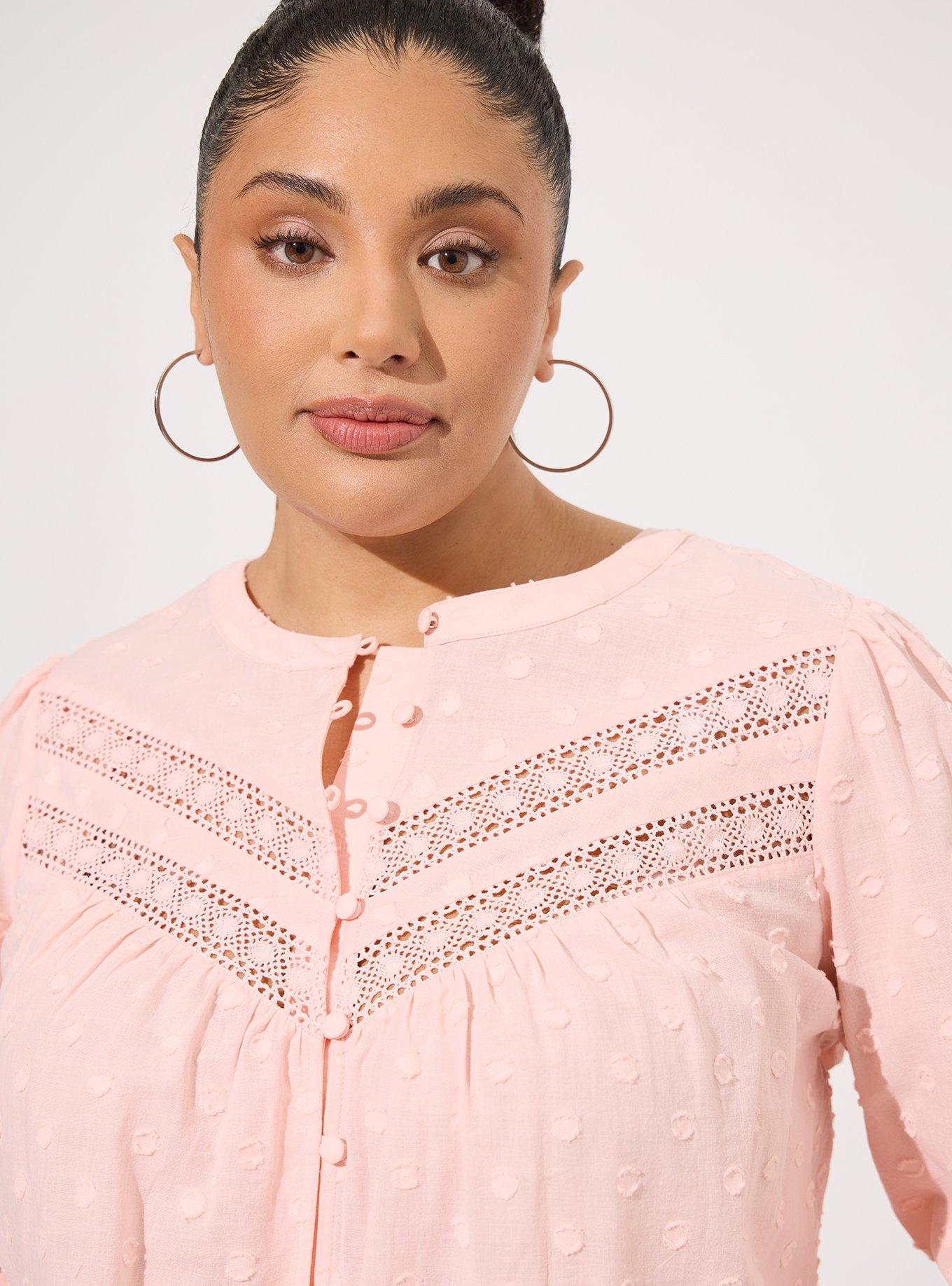 Plus Size Cotton Clip Dot Lace Trim Long Sleeve Top Torrid