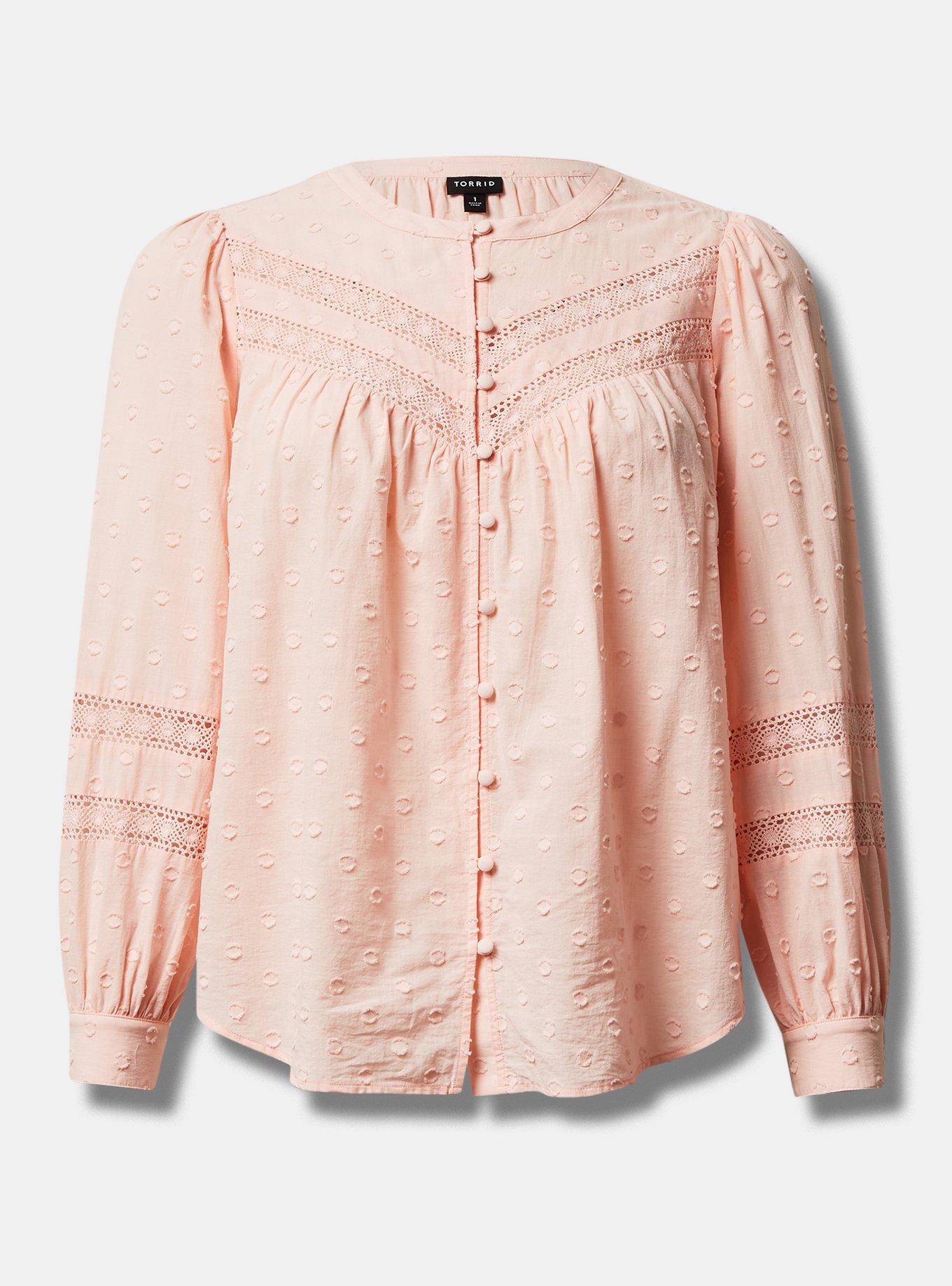 Plus Size Cotton Clip Dot Lace Trim Long Sleeve Top Torrid