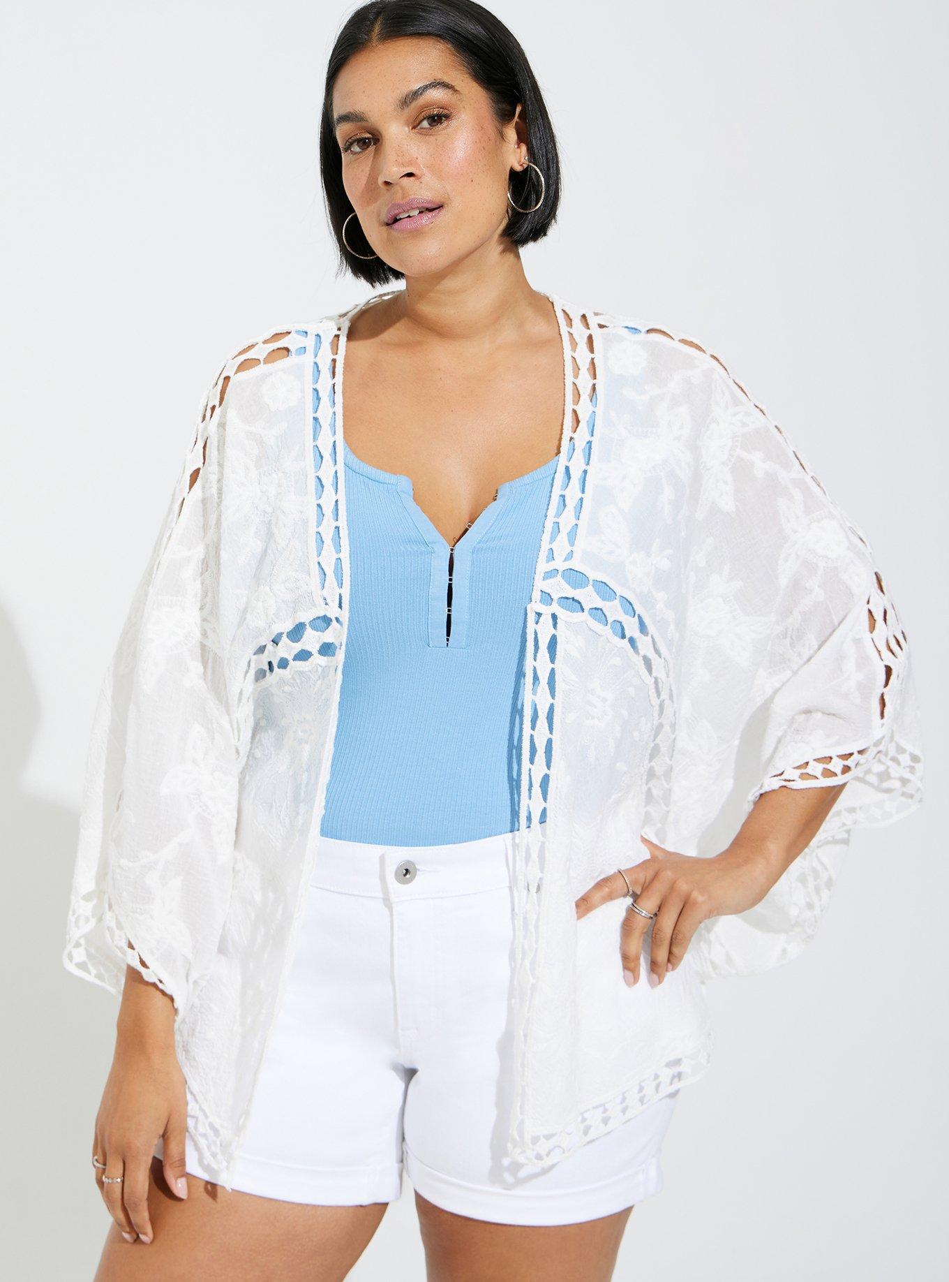 Plus Size Crochet Lace Inset Kimono Torrid
