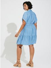 Mini Chambray Tiered Shirt Dress, MEDIUM WASH, alternate