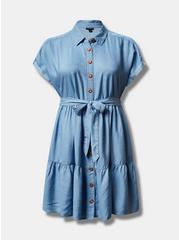 Mini Chambray Tiered Shirt Dress, MEDIUM WASH, hi-res