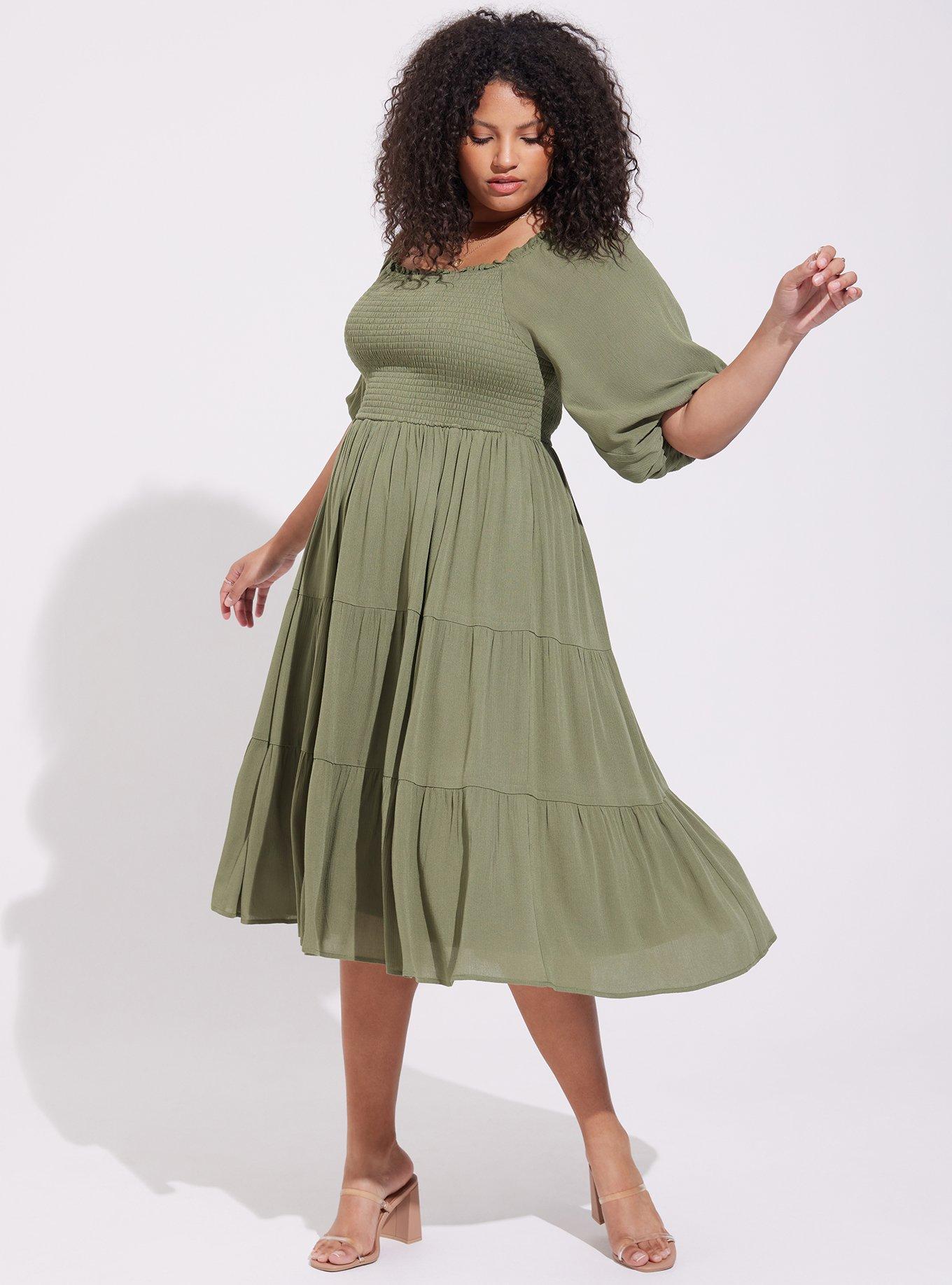 Plus Size - Midi Gauze Off The Shoulder Tiered Dress - Torrid