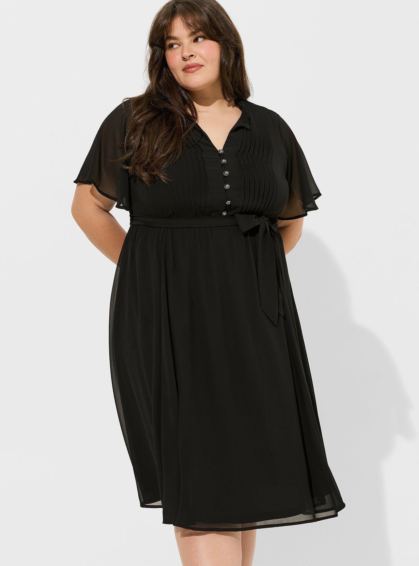 Plus Size - Midi Chiffon Ruffle Neck Pintuck Dress - Torrid