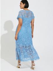 Maxi Embroidered Mesh Button Front Dress, BLISSFUL BLUE, alternate