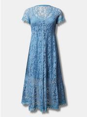 Maxi Embroidered Mesh Button Front Dress, BLISSFUL BLUE, hi-res