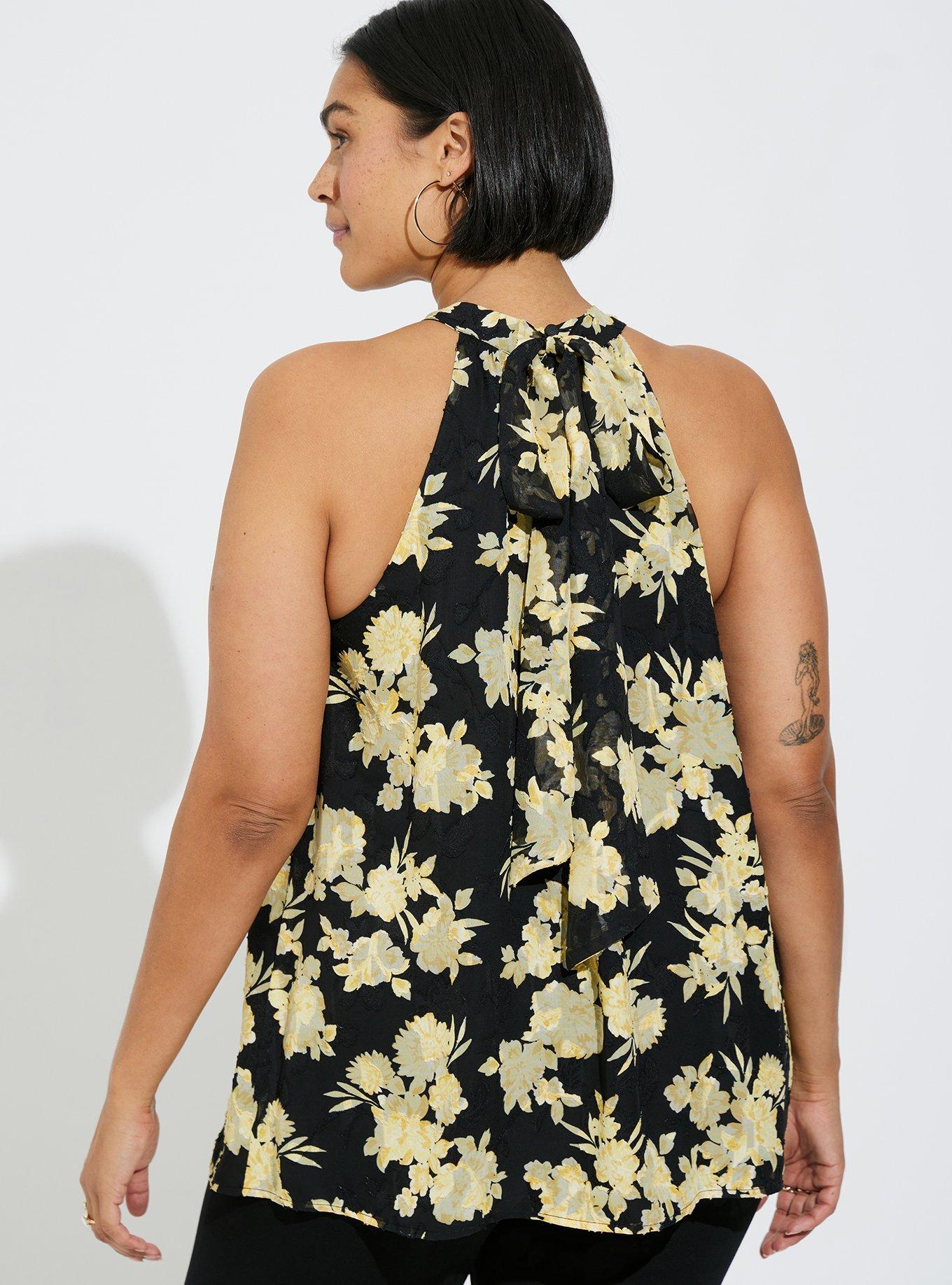 Clip Chiffon Mock Neck Halter, FLORAL YELLOW, alternate