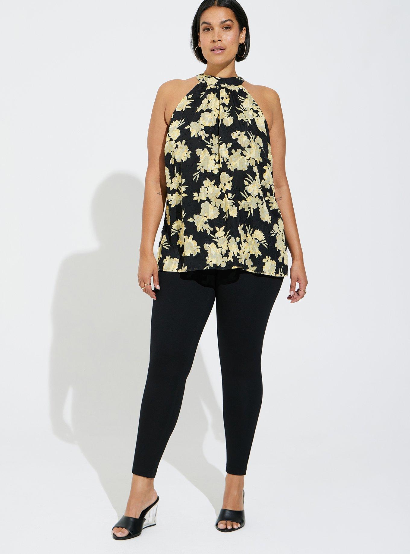 Clip Chiffon Mock Neck Halter, FLORAL YELLOW, alternate