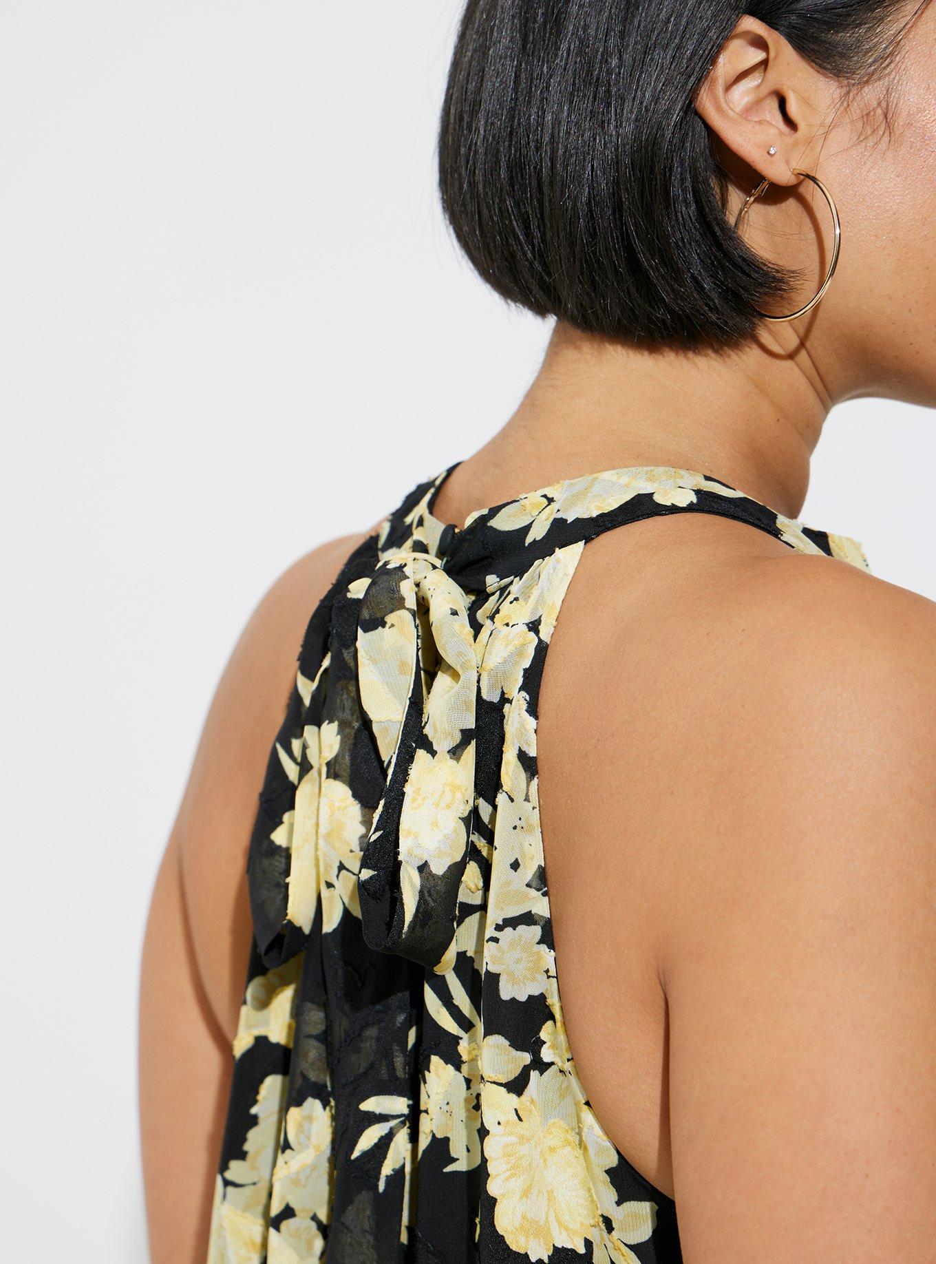 Clip Chiffon Mock Neck Halter, FLORAL YELLOW, alternate