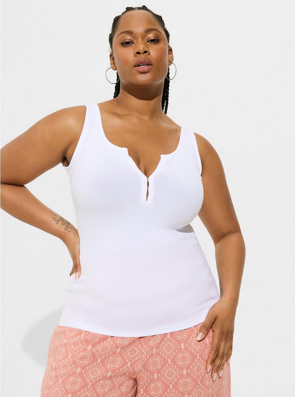 Plus Size Everyday Rib Scoop Neck Hook And Eye Tank, BRIGHT WHITE, hi-res