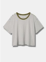 Relaxed Signature Jersey Crew Neck Crop Tee, GREEN STRIPE, hi-res