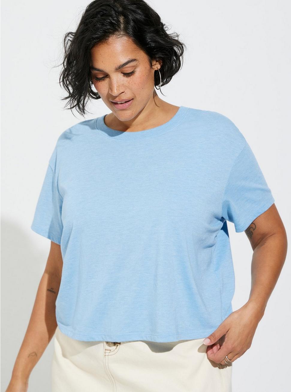 Relaxed Signature Jersey Crew Neck Crop Tee, DUST BLUE, alternate