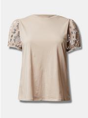 Cotton Crew Neck Eyelet Sleeve Top, CHATEAU GRAY, hi-res