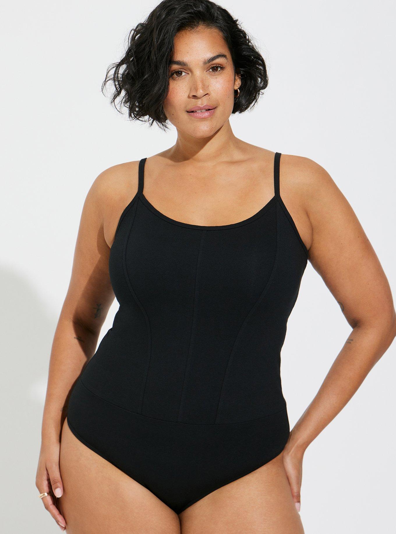 Foxy Scoop Neck Corset Seam Bodysuit, DEEP BLACK, alternate