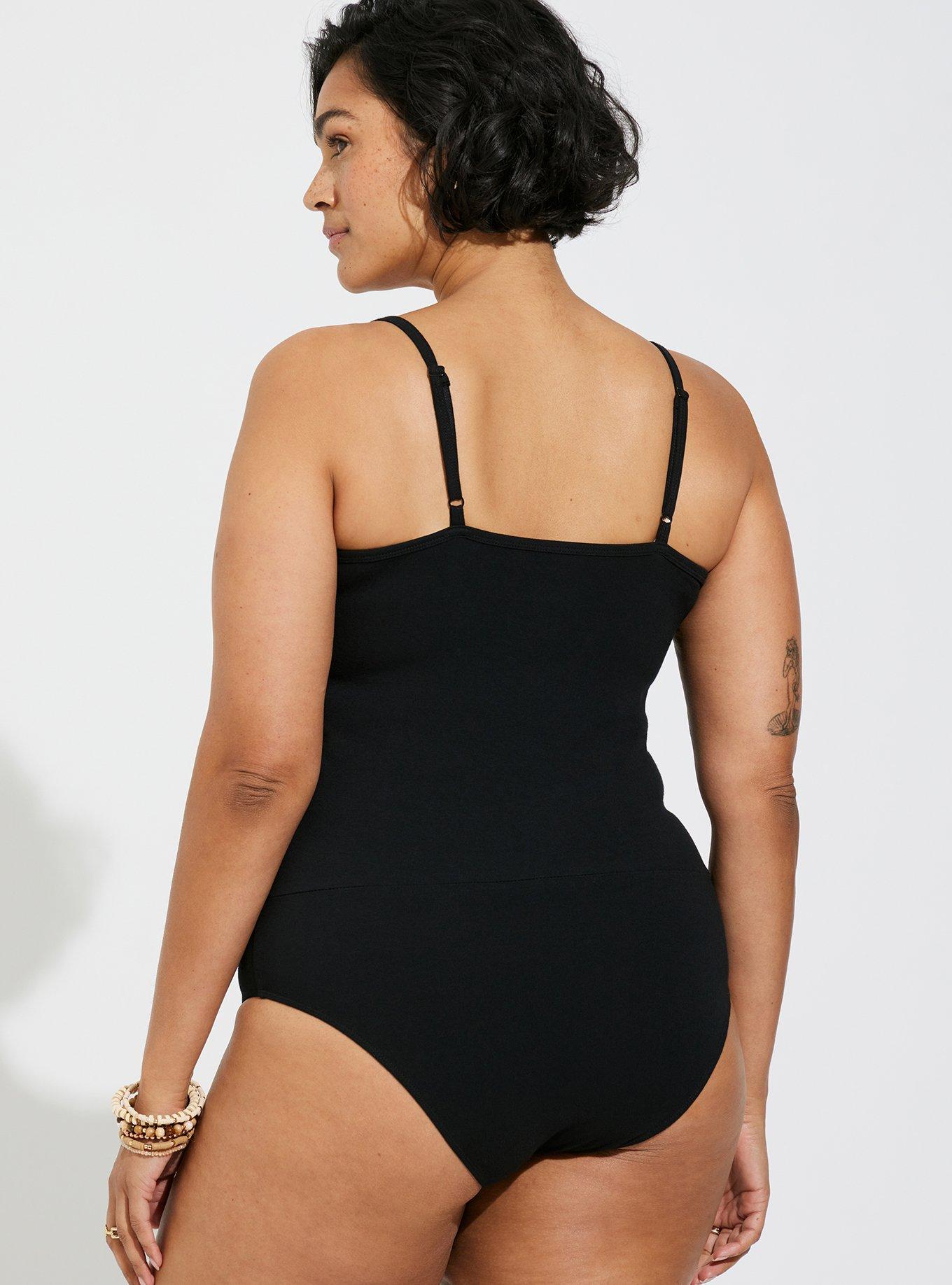 Foxy Scoop Neck Corset Seam Bodysuit, DEEP BLACK, alternate