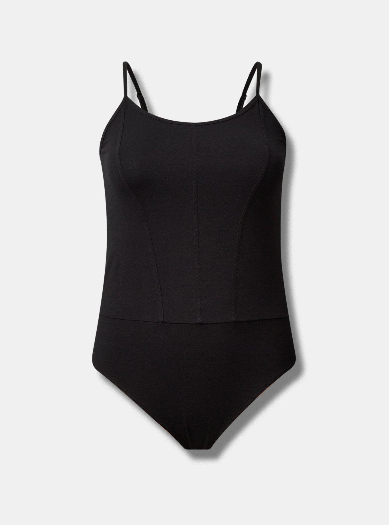 Foxy Scoop Neck Corset Seam Bodysuit, DEEP BLACK, hi-res