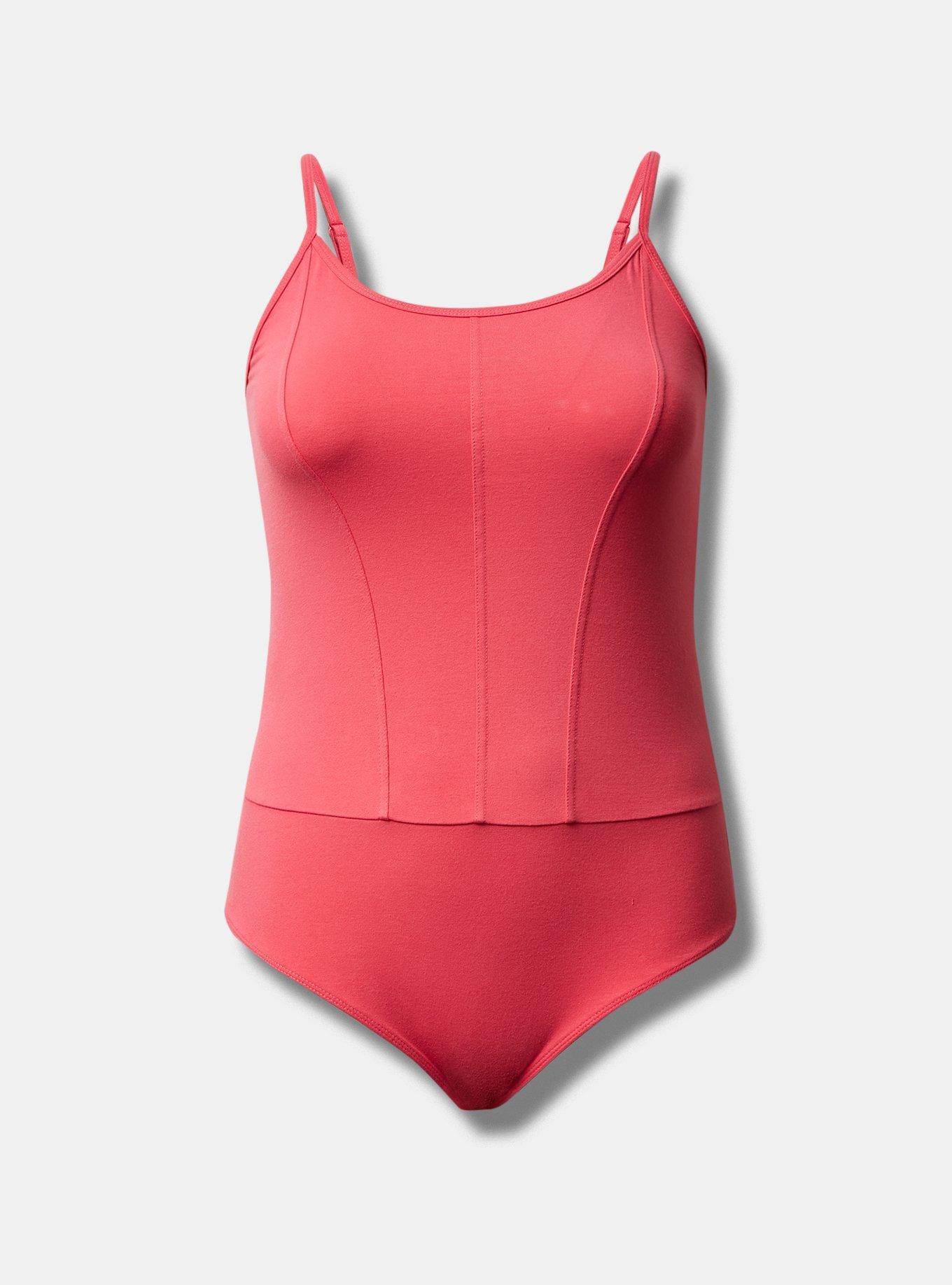 Plus Size Foxy Scoop Neck Corset Seam Bodysuit, HONEYSUCKLE PINK: PINK, hi-res