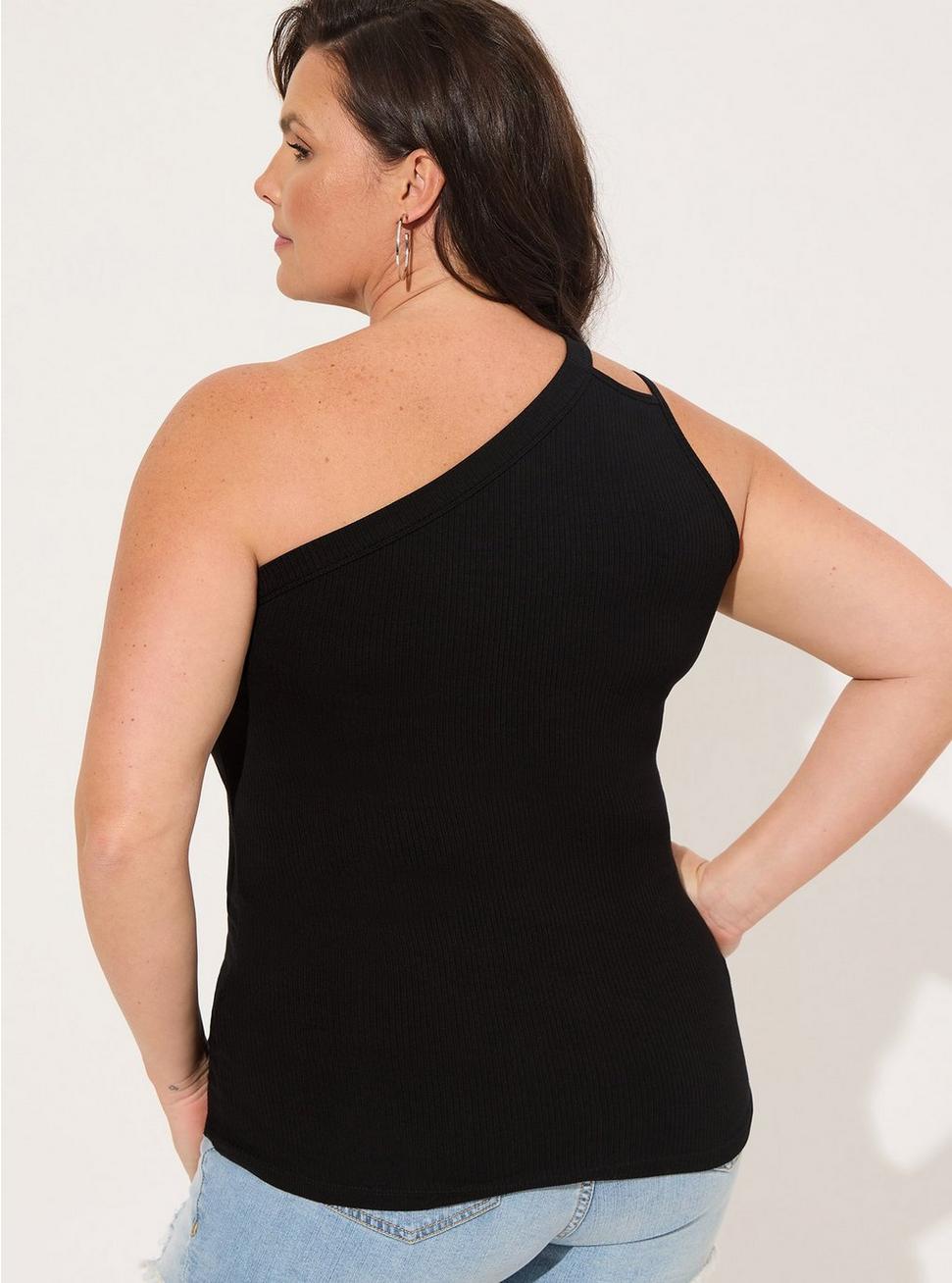 Plus Size Everyday Rib One Shoulder Cut Out Cami, DEEP BLACK, alternate