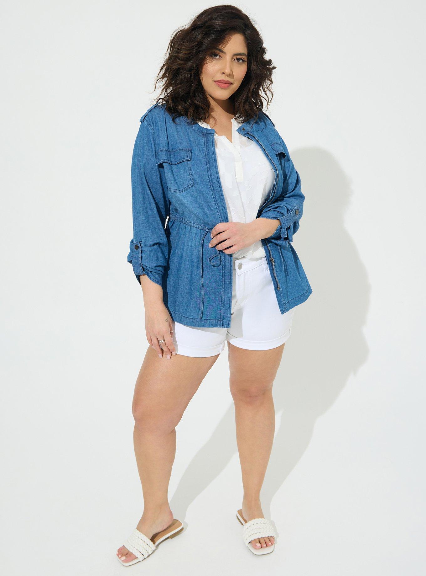 Plus Size Chambray Tie Waist Utility Jacket, , alternate