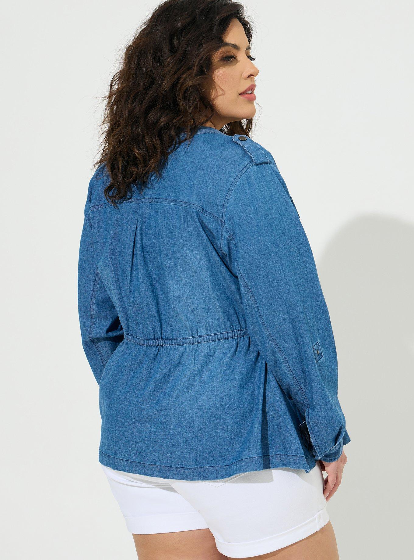 Plus Size Chambray Tie Waist Utility Jacket Torrid