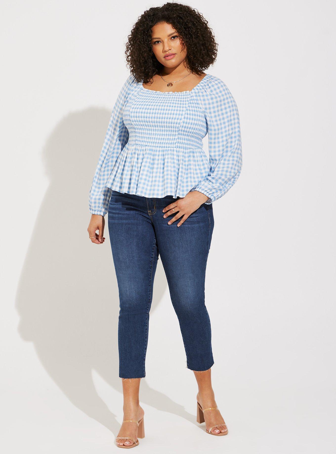 Plus Size - Rayon Slub Smocked Bodice Long Sleeve Crop Blouse - Torrid