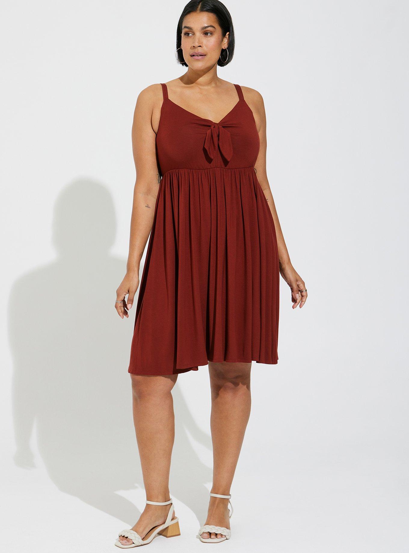 Plus Size Mini Super Soft Bow Front Skater Dress, BRICK, alternate