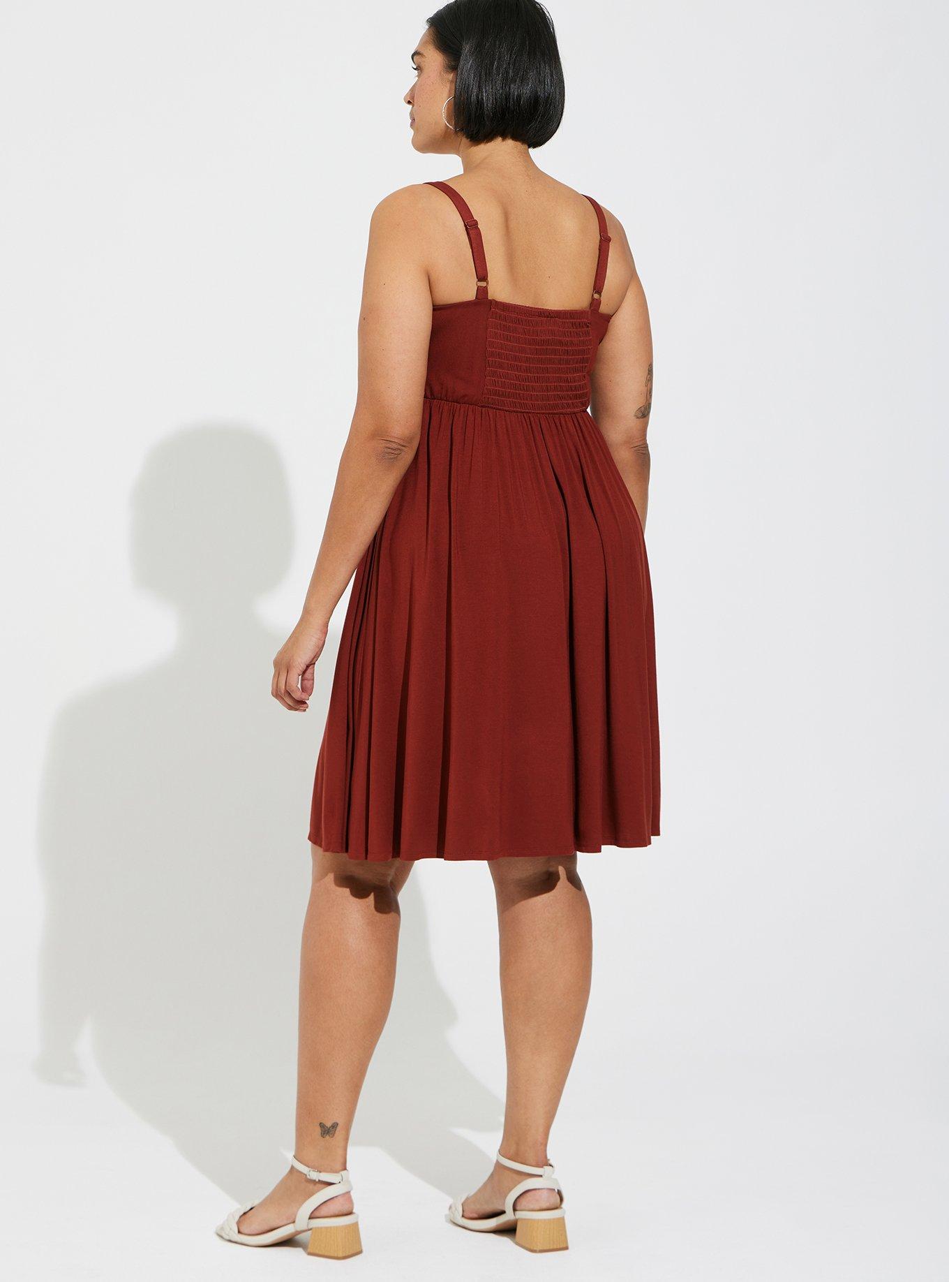Plus Size Mini Super Soft Bow Front Skater Dress, BRICK, alternate