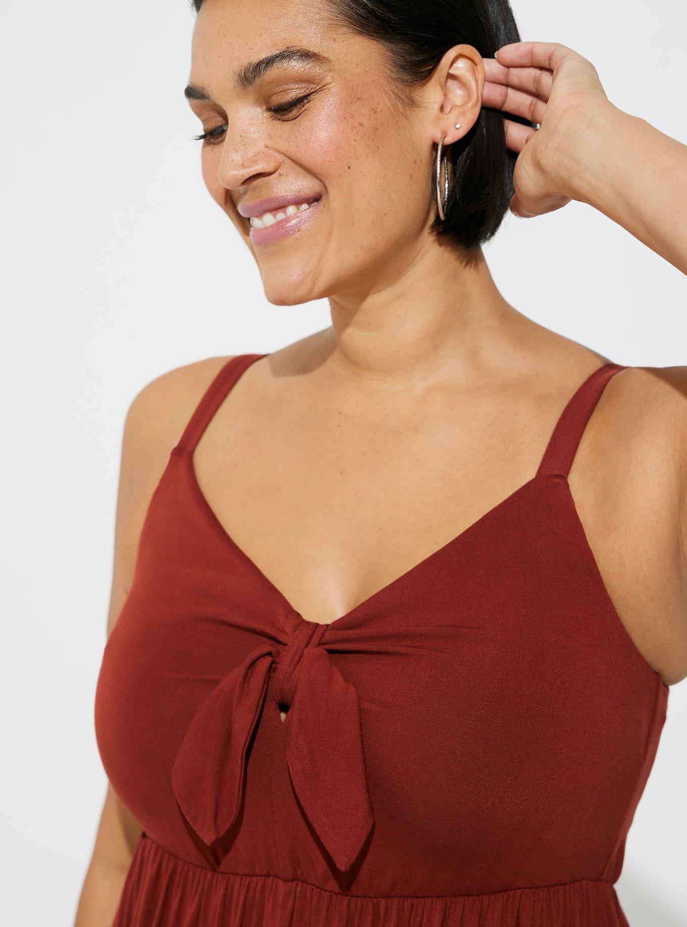 Plus Size Mini Super Soft Bow Front Skater Dress, BRICK, alternate