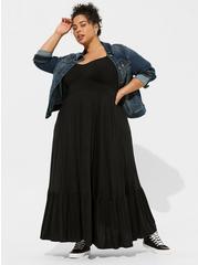Plus Size Maxi Super Soft Tiered Dress, DEEP BLACK, hi-res
