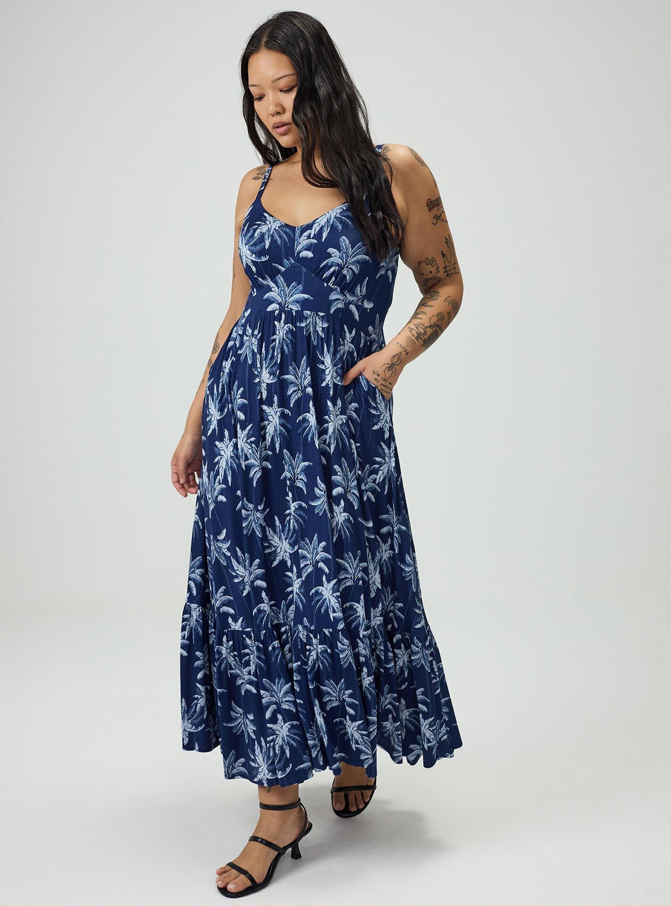 Tiered Maxi Dress, TROPICAL SHADOWS BLUE, hi-res