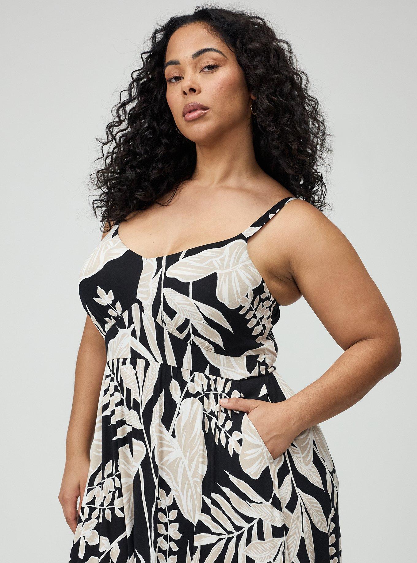 Tiered Maxi Dress, LINED LEAVES BLACK, alternate