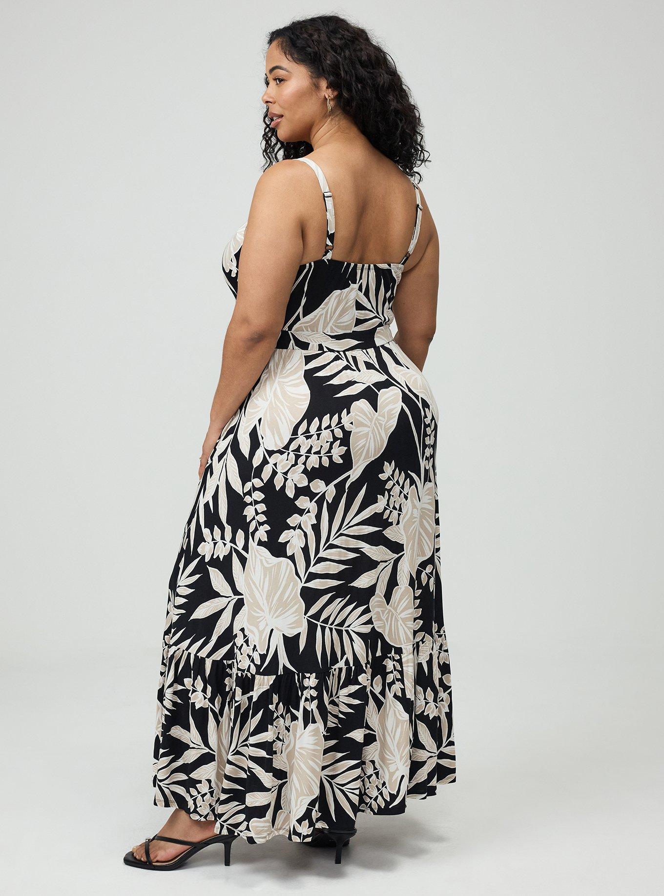 Tiered Maxi Dress, LINED LEAVES BLACK, alternate
