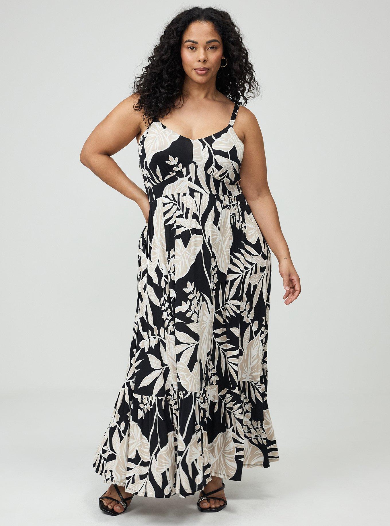 Tiered Maxi Dress, LINED LEAVES BLACK, alternate