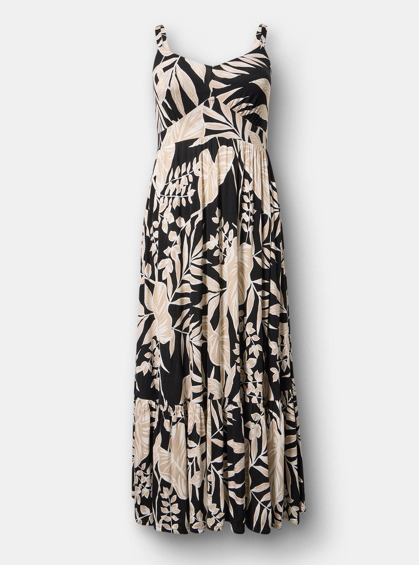 Tiered Maxi Dress, LINED LEAVES BLACK, hi-res