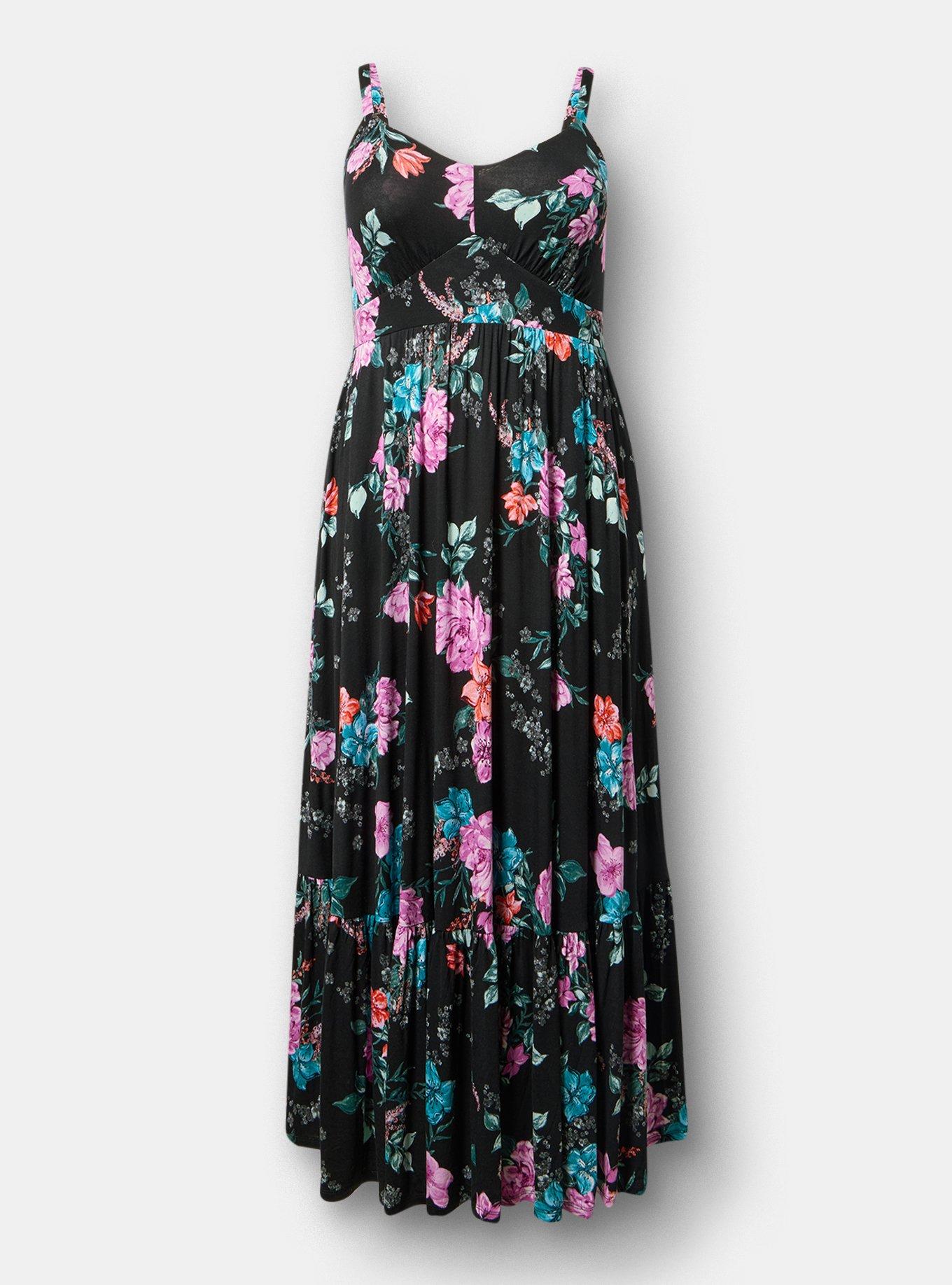 Tiered Maxi Dress, LORENA FLORAL BLACK, flat