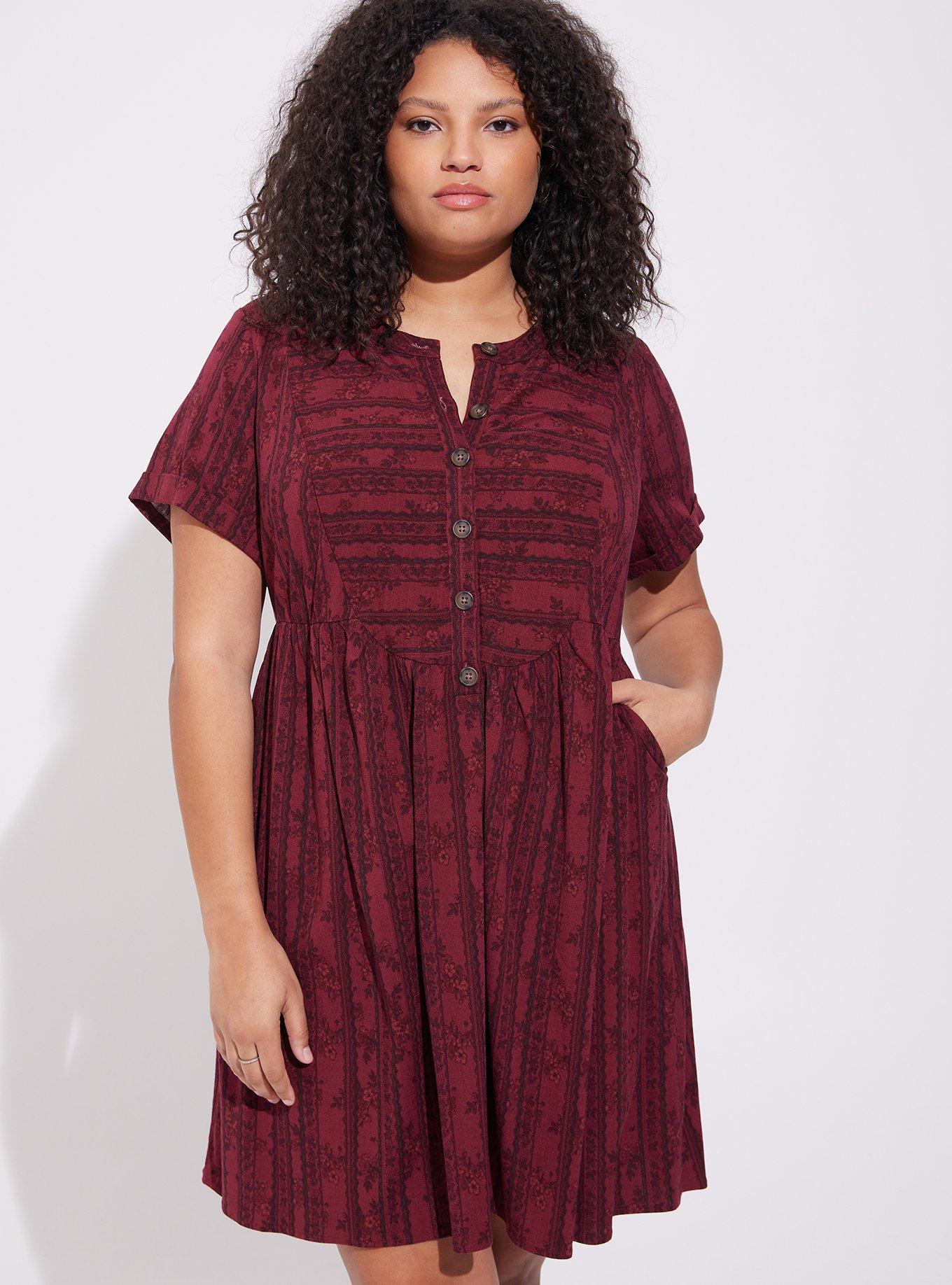 Mini Rayon Slub Button Front Fit N Flare Dress