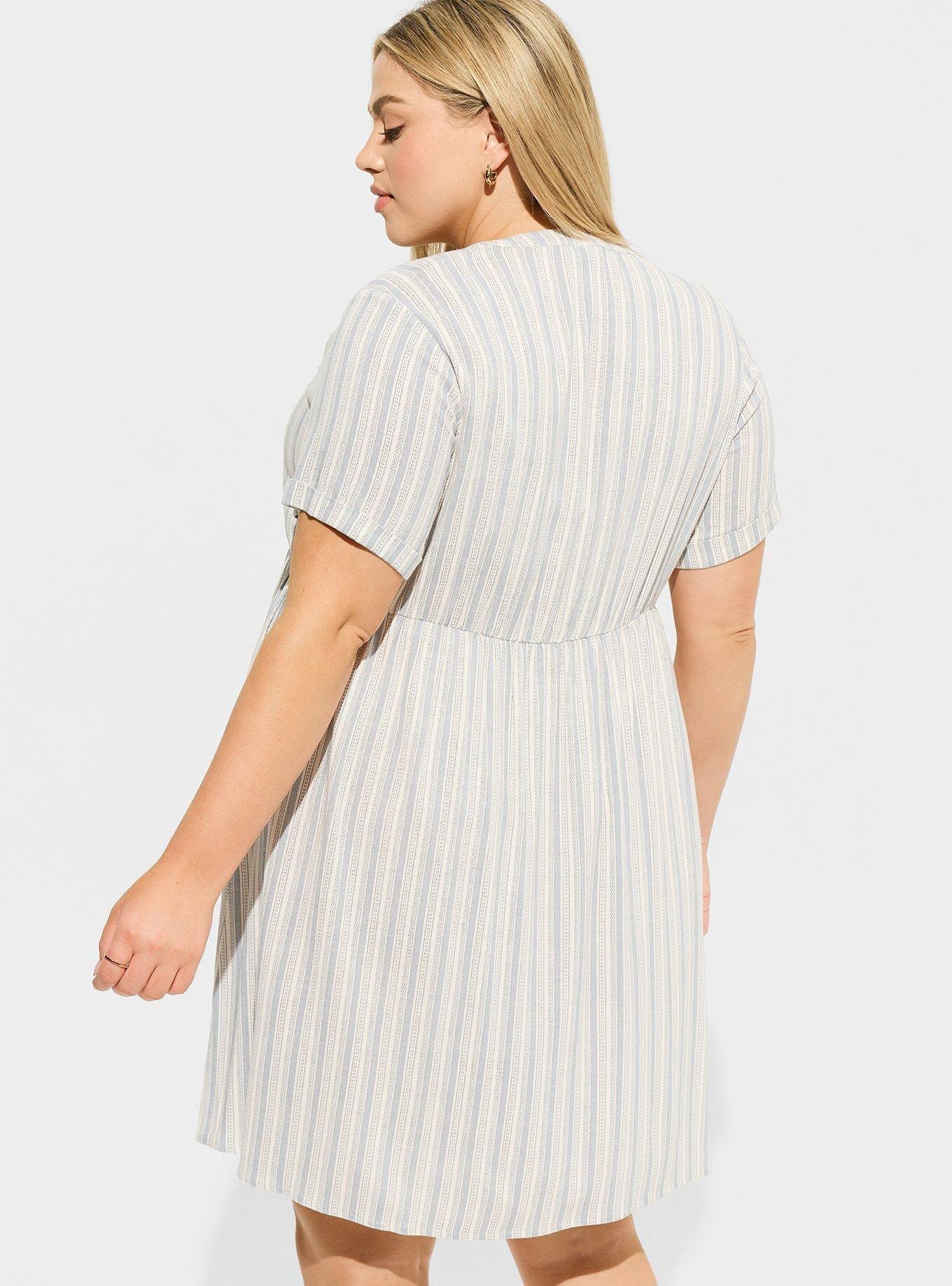 Mini Rayon Slub Button Front Fit N Flare Dress, STRIPE BLUE, alternate