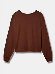 Positive Vibes Relaxed Fit Cotton Jersey Crew Neck Long Sleeve Crop Tee, BROWN, alternate